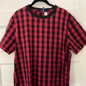 Medium Divided Red Plaid Drop Cut Shirt